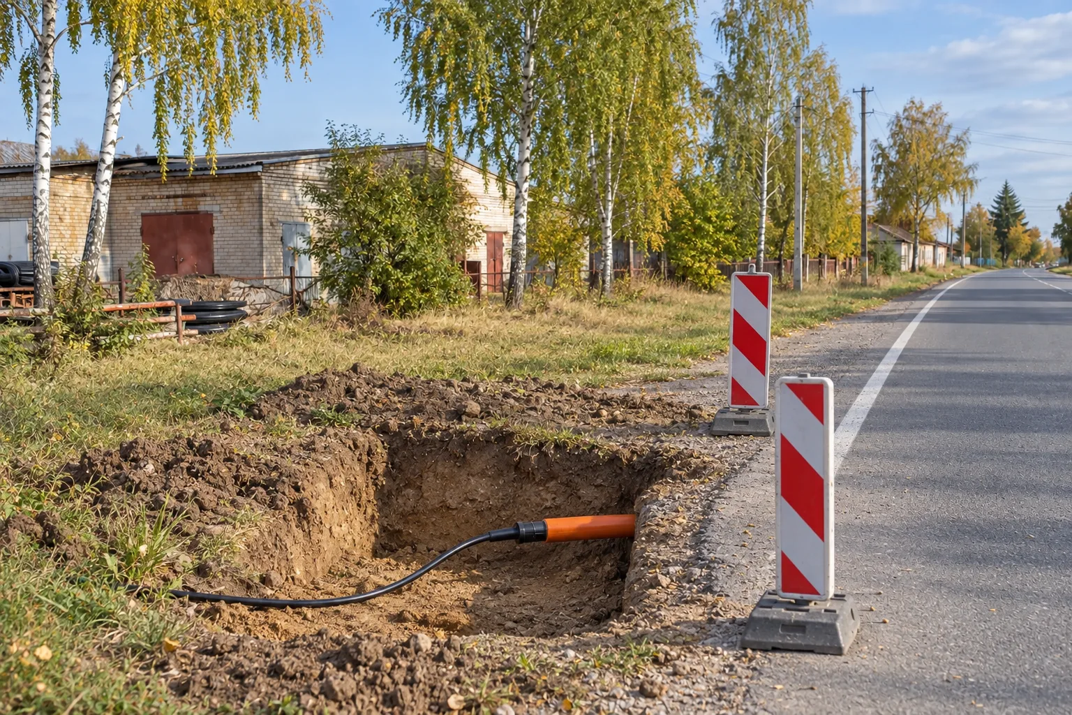 Труба с оптикой на выходе из-под дороги